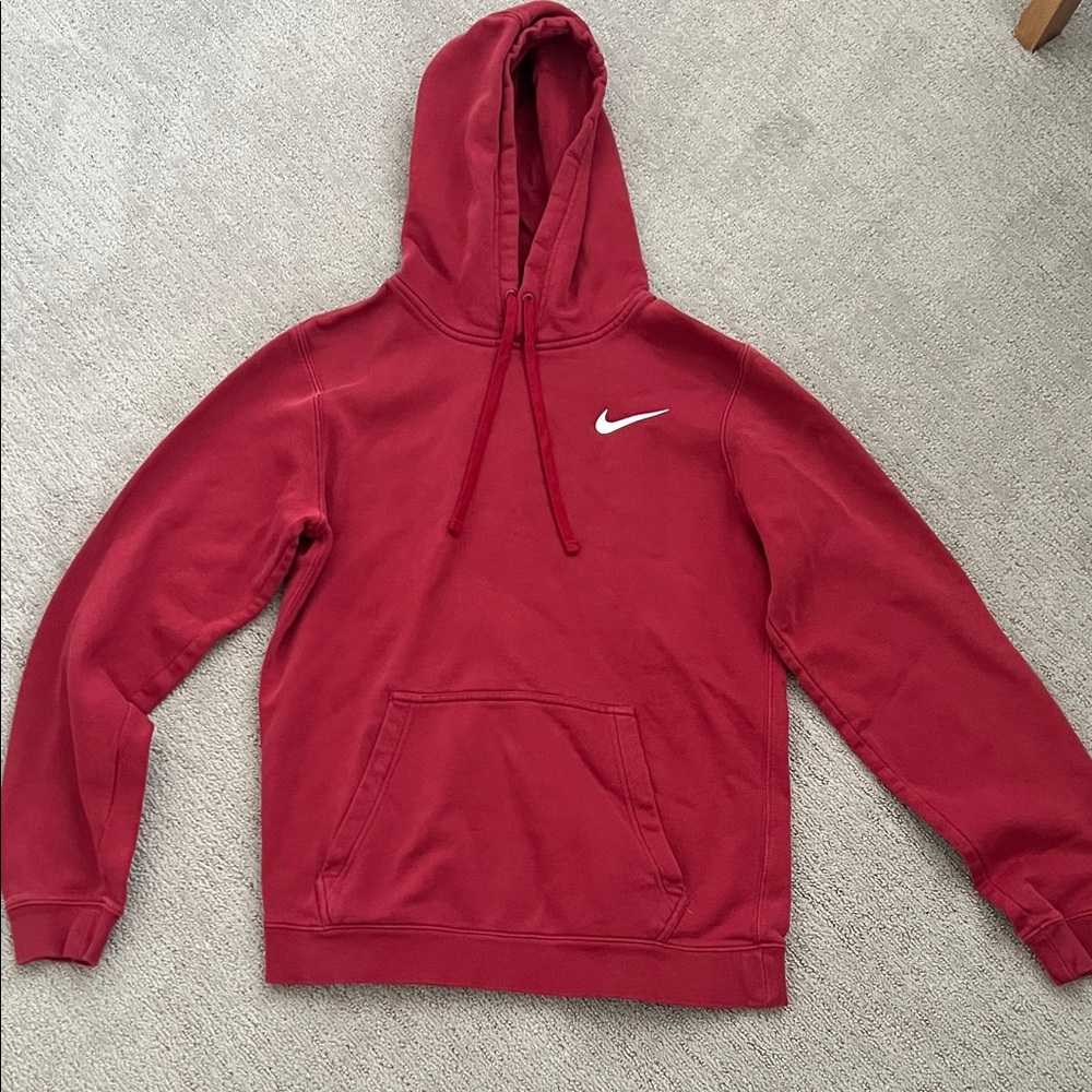 Nike Red Hooded Pullover Sweatshirt with White Swoosh